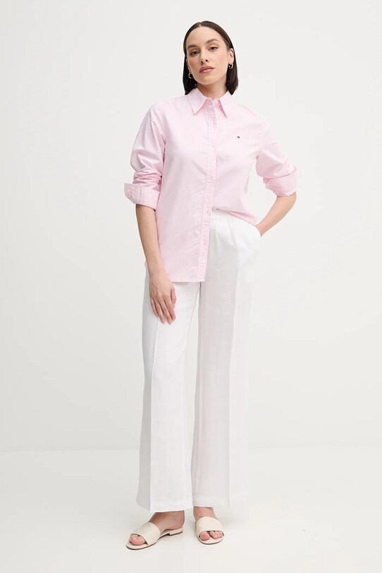 Bombažna srajca Tommy Hilfiger WW0WW46111 roza SS25