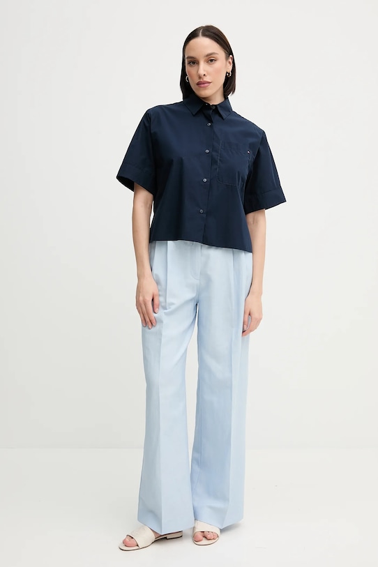 Βαμβακερό πουκάμισο Tommy Hilfiger WW0WW44717 σκούρο μπλε SS25