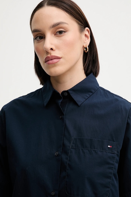Βαμβακερό πουκάμισο Tommy Hilfiger σκούρο μπλε WW0WW44717