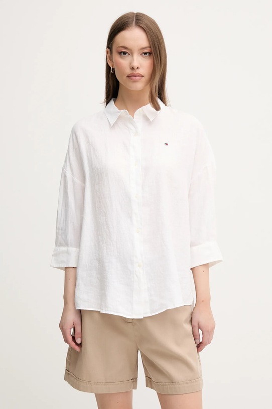 Ľanová košeľa Tommy Hilfiger relaxed biela WW0WW46169