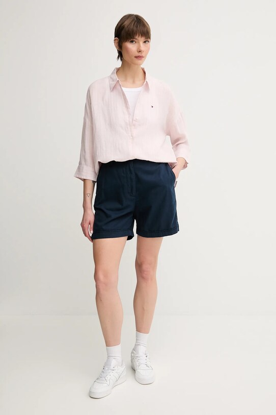 Tommy Hilfiger koszula lniana WW0WW46169 różowy SS25