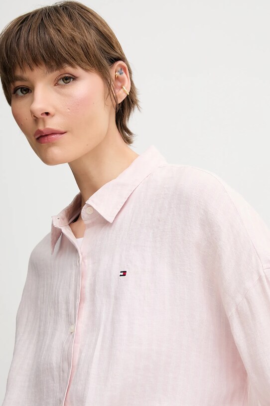 Ленена риза Tommy Hilfiger розов WW0WW46169