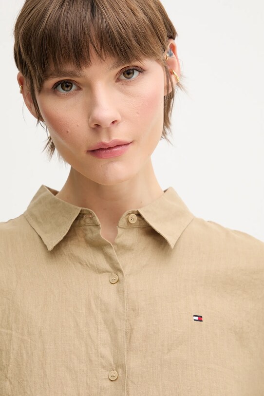 Ленена риза Tommy Hilfiger бежов WW0WW46169