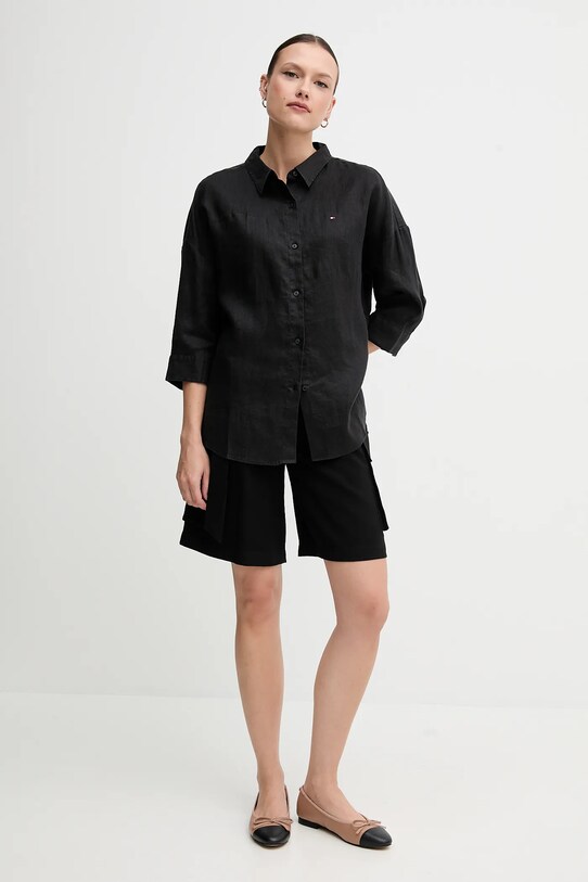Ленена риза Tommy Hilfiger WW0WW46169 черен SS25