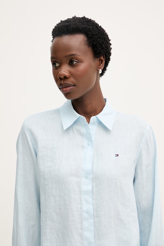 Tommy Hilfiger koszula damska lniana niebieski WW0WW44679