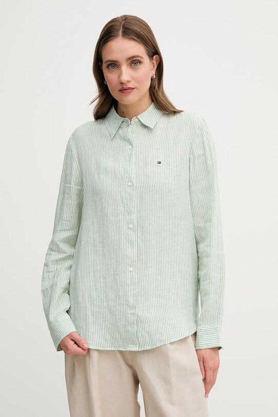 Tommy Hilfiger cămașă de in lung verde WW0WW44679