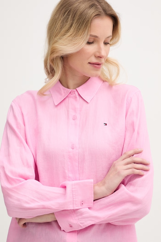 Tommy Hilfiger košeľa dámska ľanová ružová WW0WW44679