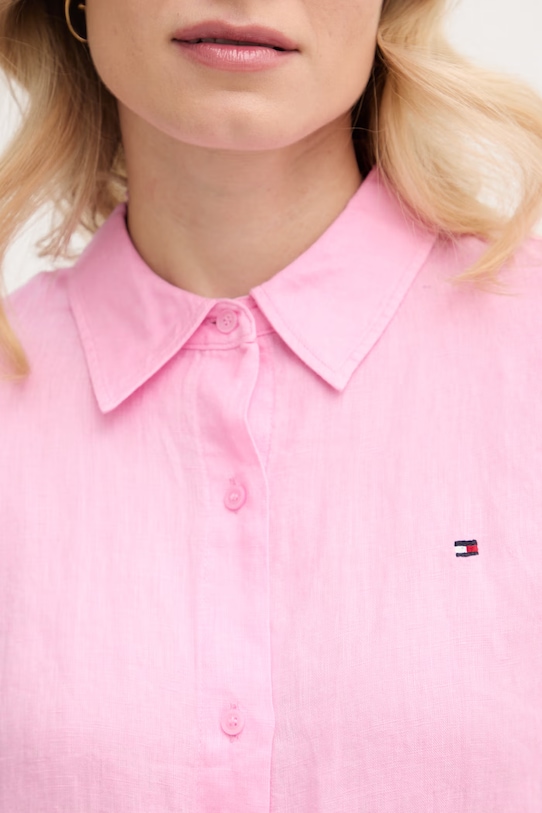 Tommy Hilfiger košeľa dámska ľanová WW0WW44679 ružová