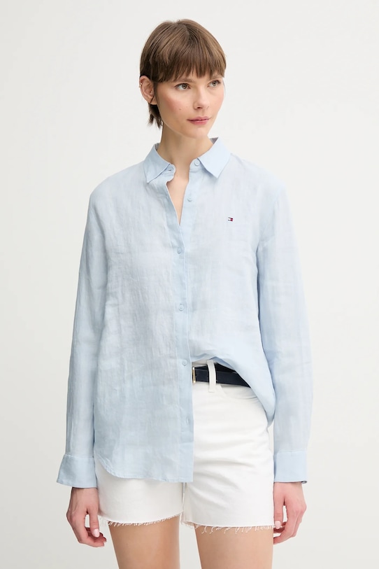 Tommy Hilfiger koszula lniana casual niebieski WW0WW44679