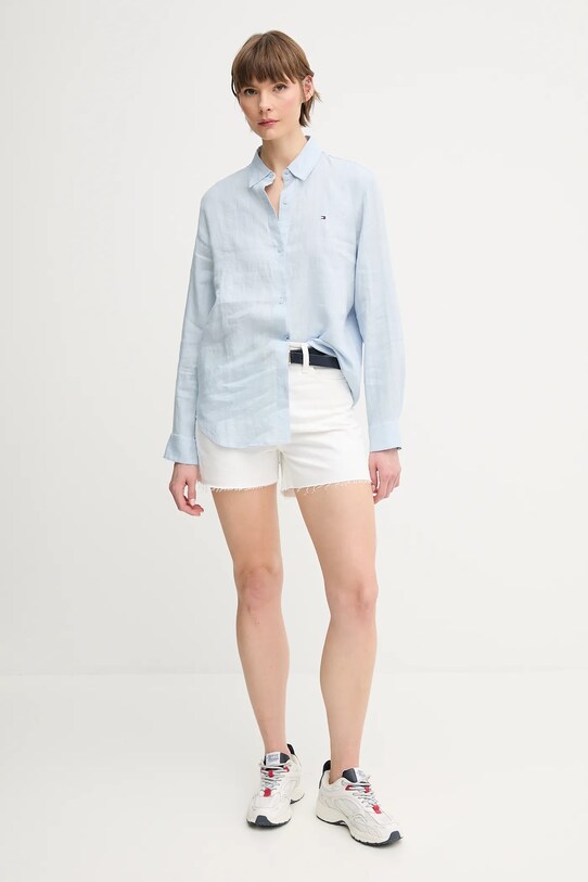 Tommy Hilfiger koszula lniana WW0WW44679 niebieski SS25