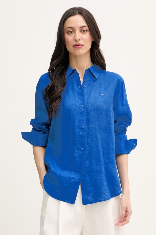 Tommy Hilfiger cămașă pentru femei de in albastru WW0WW44679