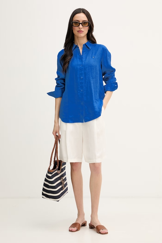 Tommy Hilfiger cămașă pentru femei de in WW0WW44679 albastru SS26