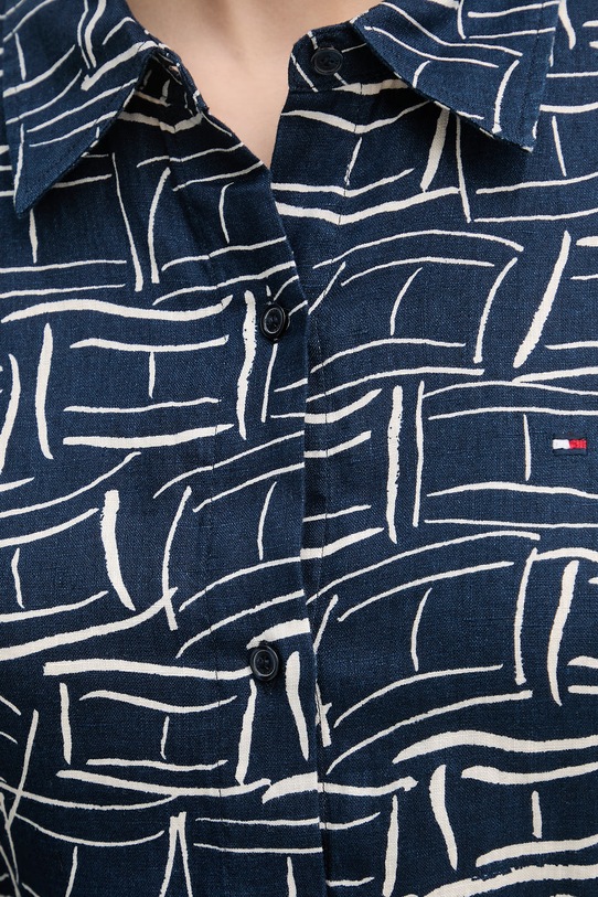 Tommy Hilfiger košeľa dámska ľanová WW0WW44679 tmavomodrá