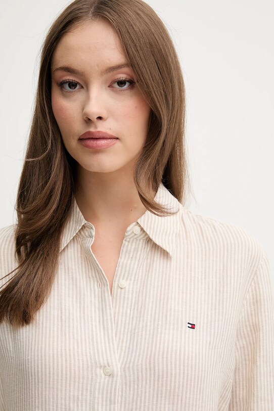 Πουκάμισο από λινό Tommy Hilfiger μπεζ WW0WW44679