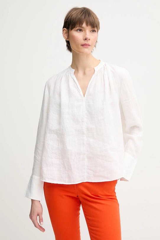 Lněná halenka Tommy Hilfiger len bílá WW0WW44701