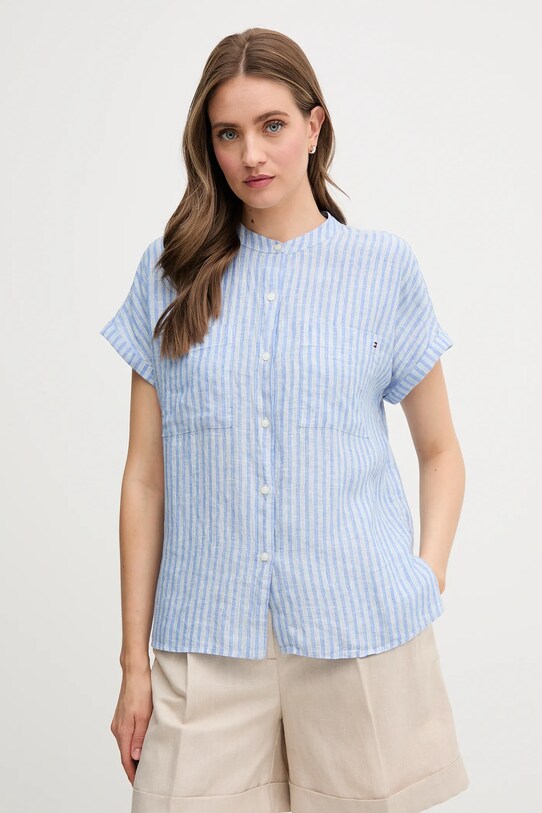 Сорочка з льону Tommy Hilfiger візерунок блакитний WW0WW44715