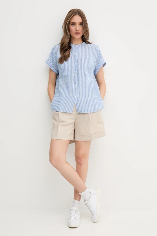 Сорочка з льону Tommy Hilfiger WW0WW44715 блакитний SS25