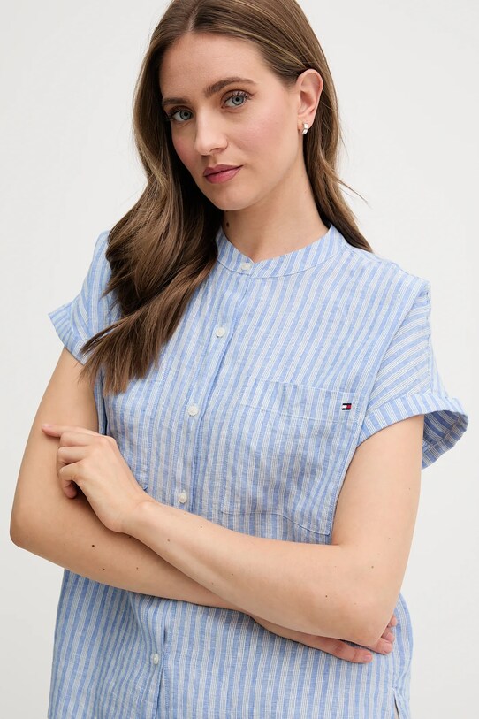 Сорочка з льону Tommy Hilfiger блакитний WW0WW44715