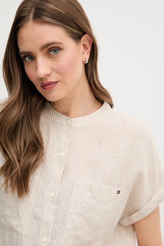 Tommy Hilfiger koszula lniana beżowy WW0WW44715