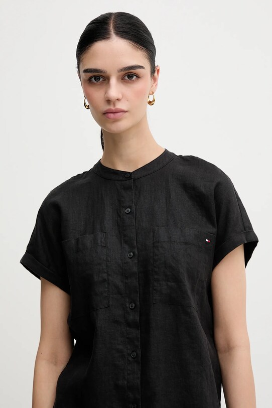 Πουκάμισο από λινό Tommy Hilfiger μαύρο WW0WW44715