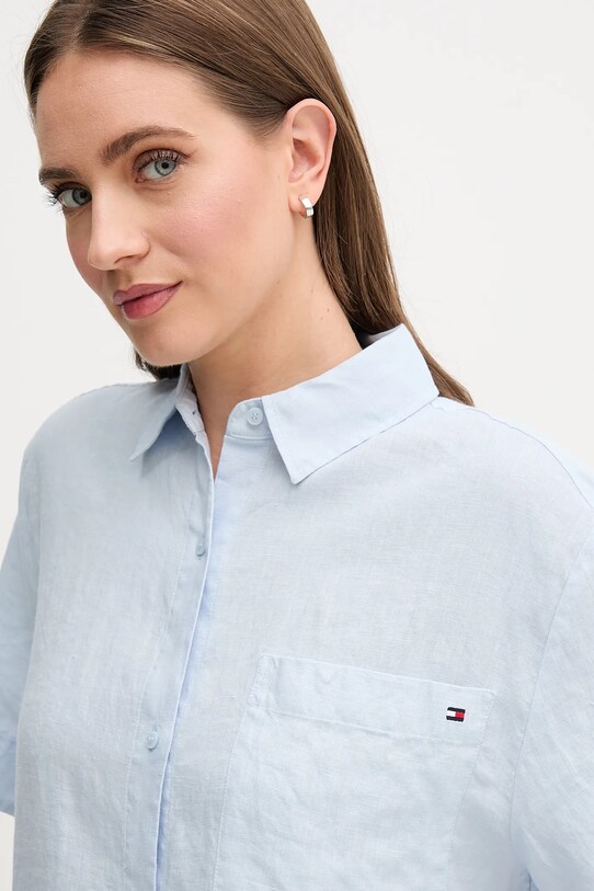Tommy Hilfiger koszula lniana niebieski WW0WW44720
