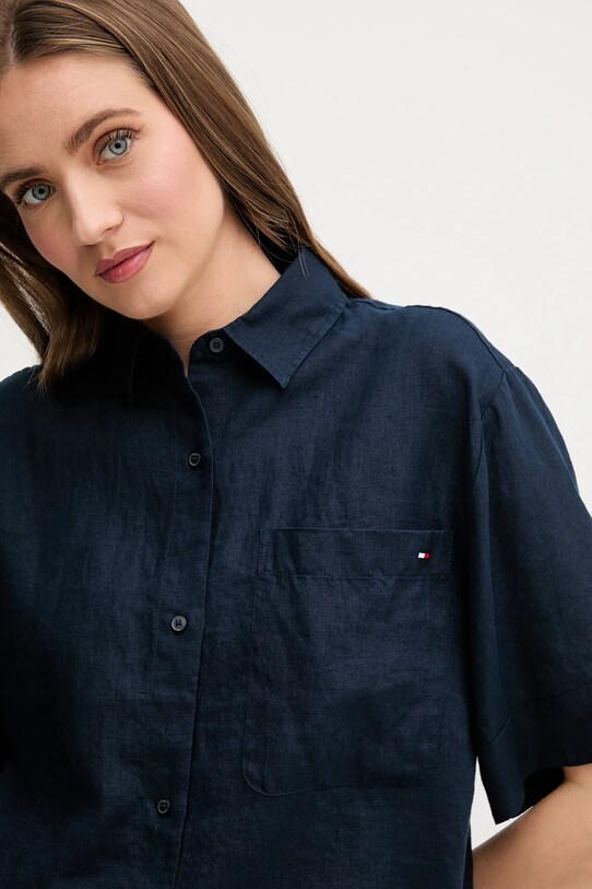Ľanová košeľa Tommy Hilfiger tmavomodrá WW0WW44720