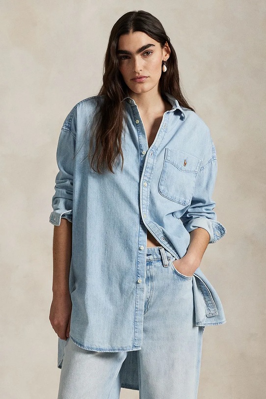 Джинсова бавовняна сорочка Polo Ralph Lauren casual блакитний 211964726