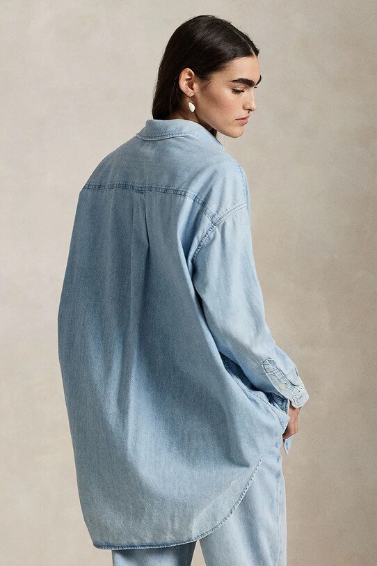 Джинсова бавовняна сорочка Polo Ralph Lauren 211964726 блакитний SS25