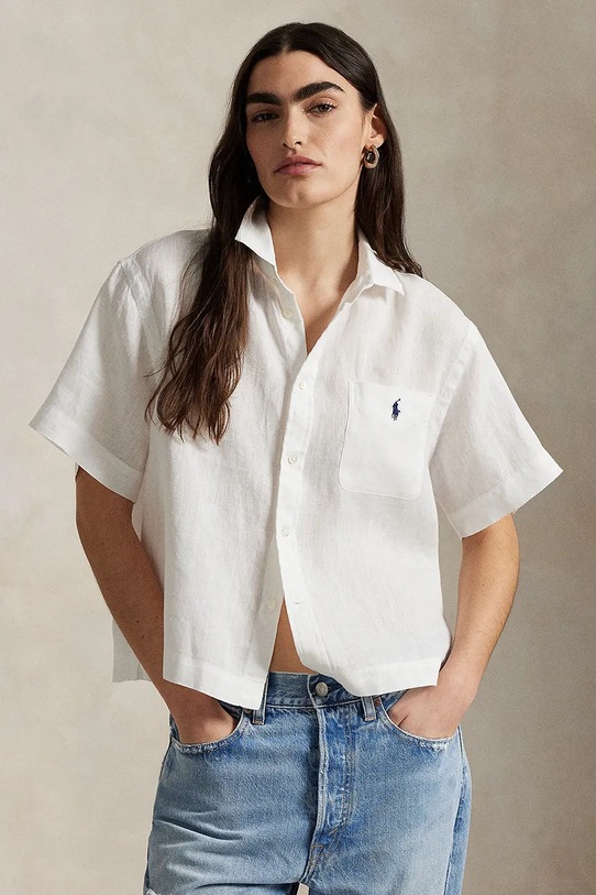 Ľanová košeľa Polo Ralph Lauren relaxed biela 211965847