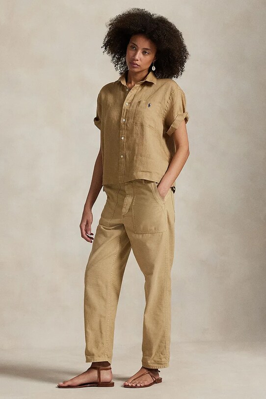 Одежда Льняная рубашка Polo Ralph Lauren 211965847 бежевый