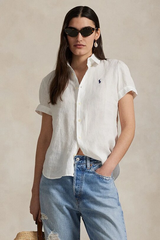 Polo Ralph Lauren koszula lniana klasyczny biały 211973366