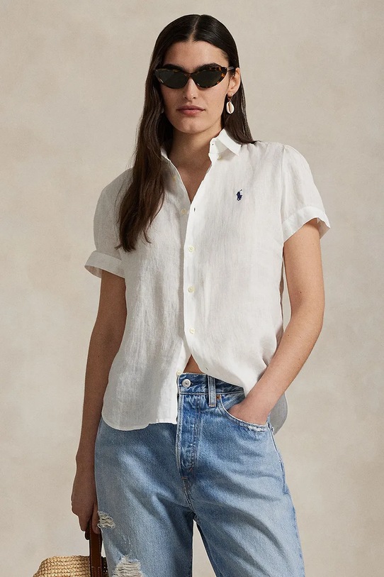 Polo Ralph Lauren cămașă de in scurt alb 211973366