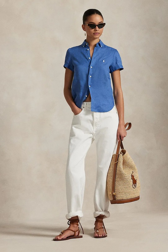 Одежда Льняная рубашка Polo Ralph Lauren 211973366 голубой