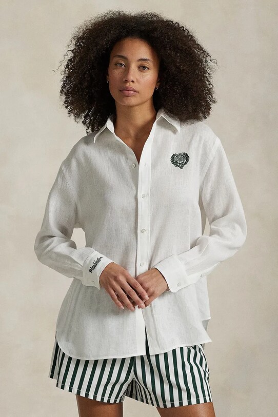 Polo Ralph Lauren cămașă din bumbac Wimbledon Collection lung alb 211970518