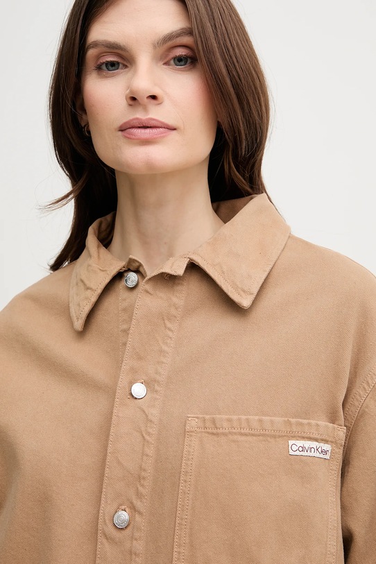 Джинсова куртка з домішкою льону Calvin Klein Jeans коричневий J20J225574