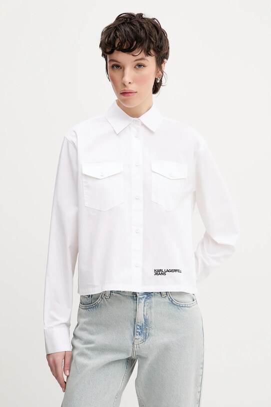 Karl Lagerfeld Jeans cămașă din bumbac lung alb A2W11027