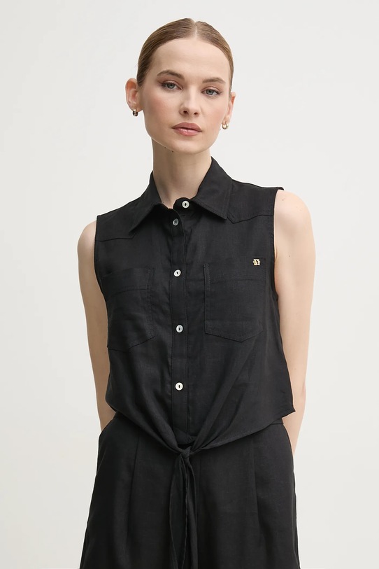 Gaudi camicia di lino semplice nero 511BD45033