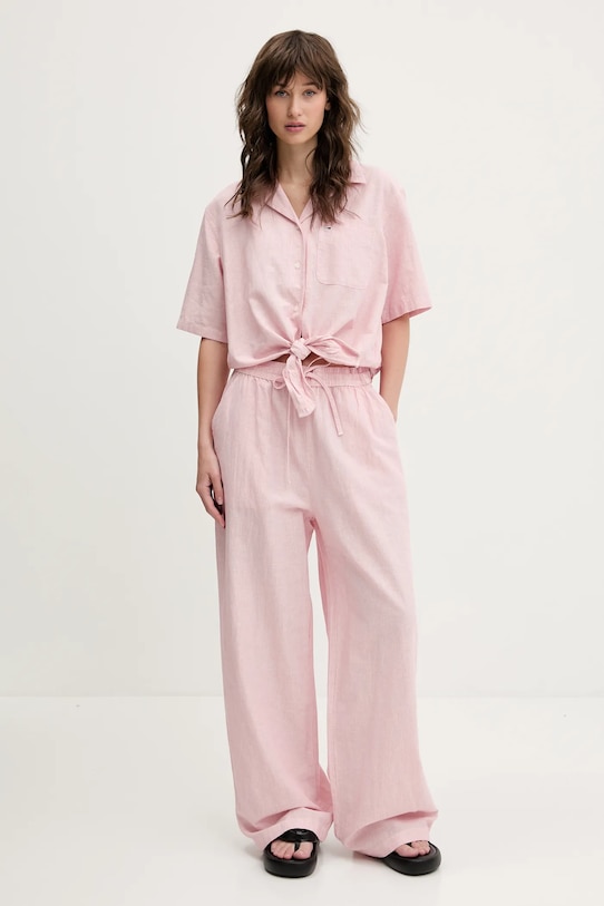 Tommy Jeans cămașă din amestec de in DW0DW20286 roz SS25