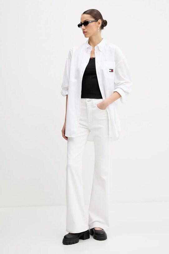 Памучна риза Tommy Jeans DW0DW20289 бял SS25