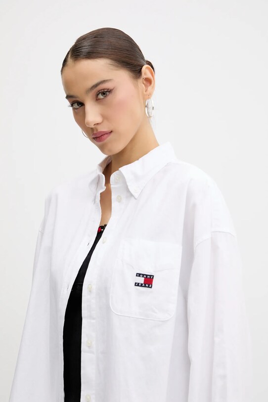 Памучна риза Tommy Jeans бял DW0DW20289