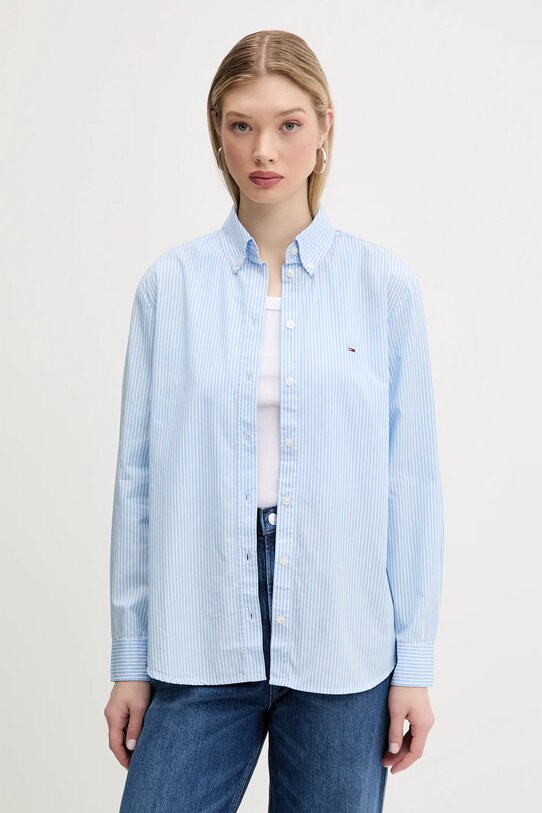 Tommy Jeans cămașă din bumbac cu modele albastru DW0DW20290