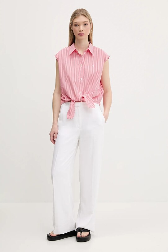 Tommy Jeans cămașă din bumbac DW0DW20291 roz SS25