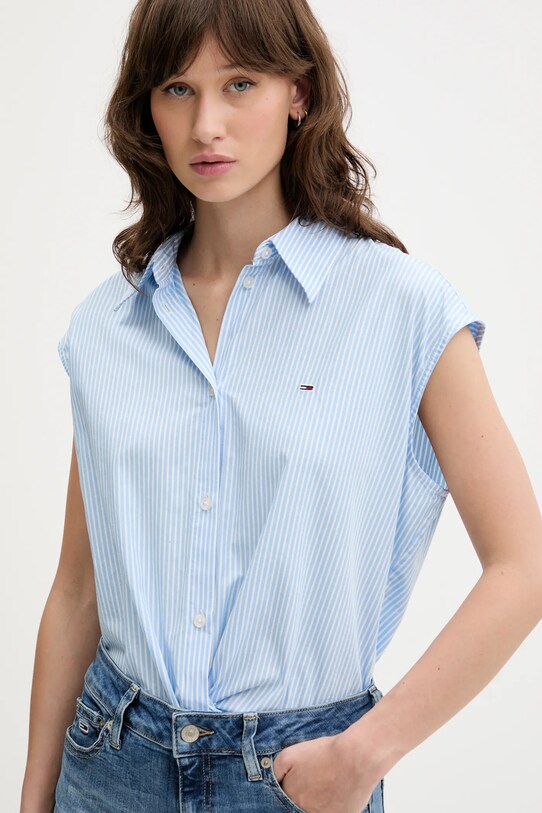 Bavlnená košeľa Tommy Jeans modrá DW0DW20291