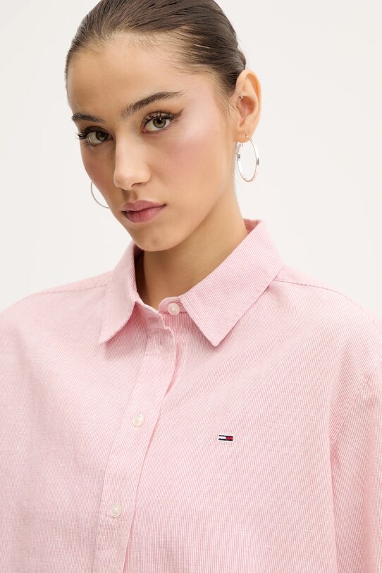 Košeľa s prímesou ľanu Tommy Jeans DW0DW20292 ružová