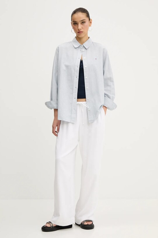 Риза с лен Tommy Jeans DW0DW20292 сив SS25