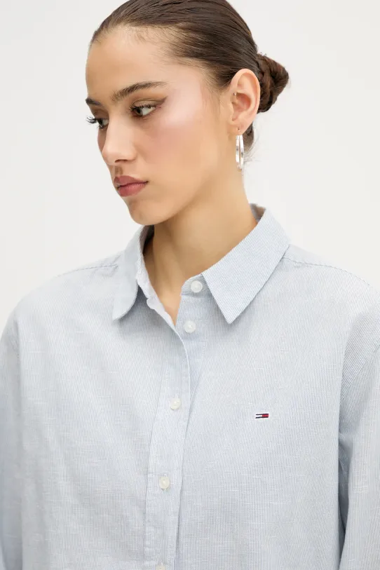 Риза с лен Tommy Jeans сив DW0DW20292