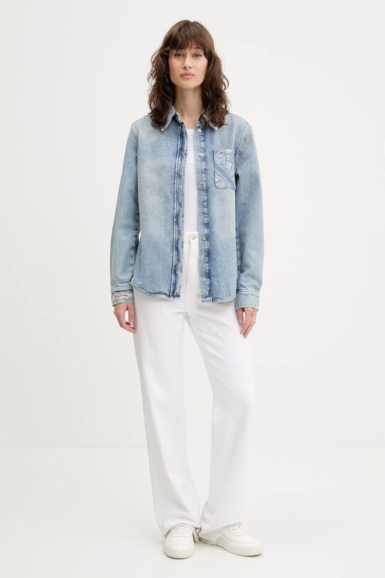 Tommy Jeans koszula bawełniana jeansowa DW0DW20665 niebieski SS25