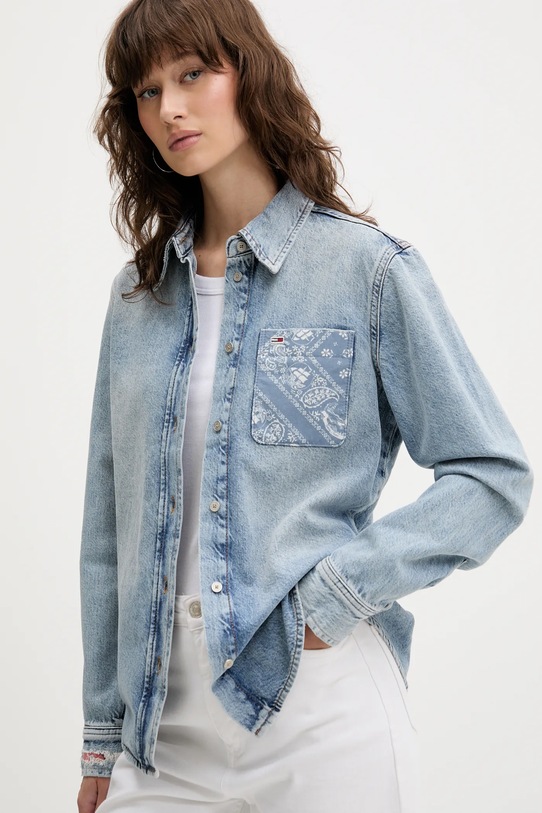 Tommy Jeans koszula bawełniana jeansowa niebieski DW0DW20665