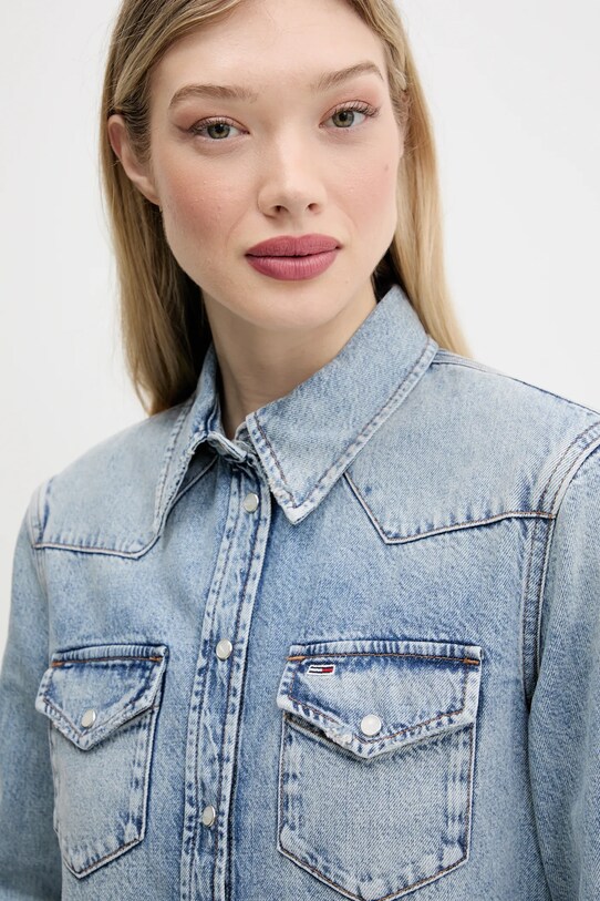 Rifľová košeľa Tommy Jeans modrá DW0DW21416