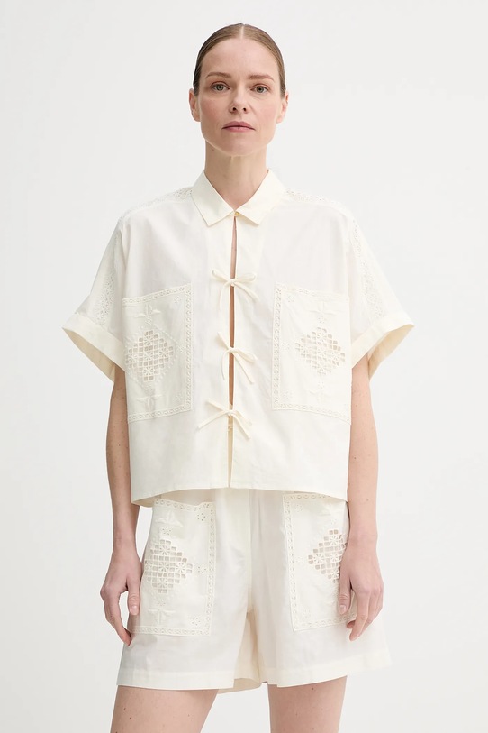 Sessun koszula bawełniana bawełna beżowy 25210024